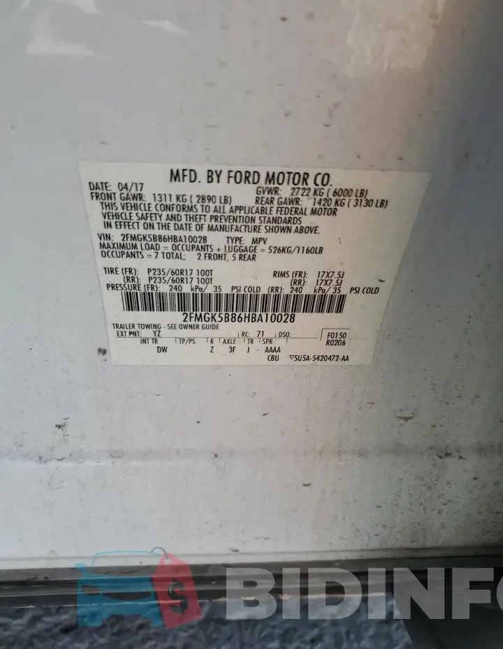2FMGK5B86HBA10028 Photo# 14