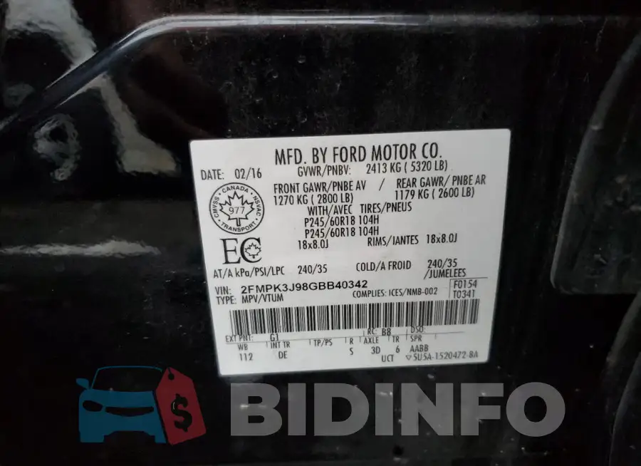 2FMPK3J98GBB40342 Photo# 14