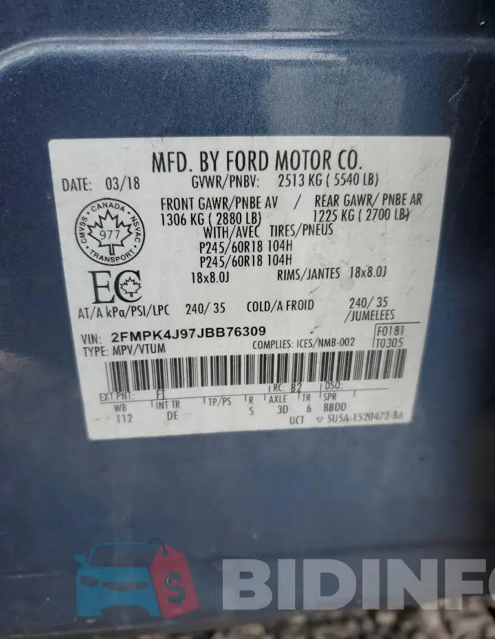 2FMPK4J97JBB76309 Photo# 14