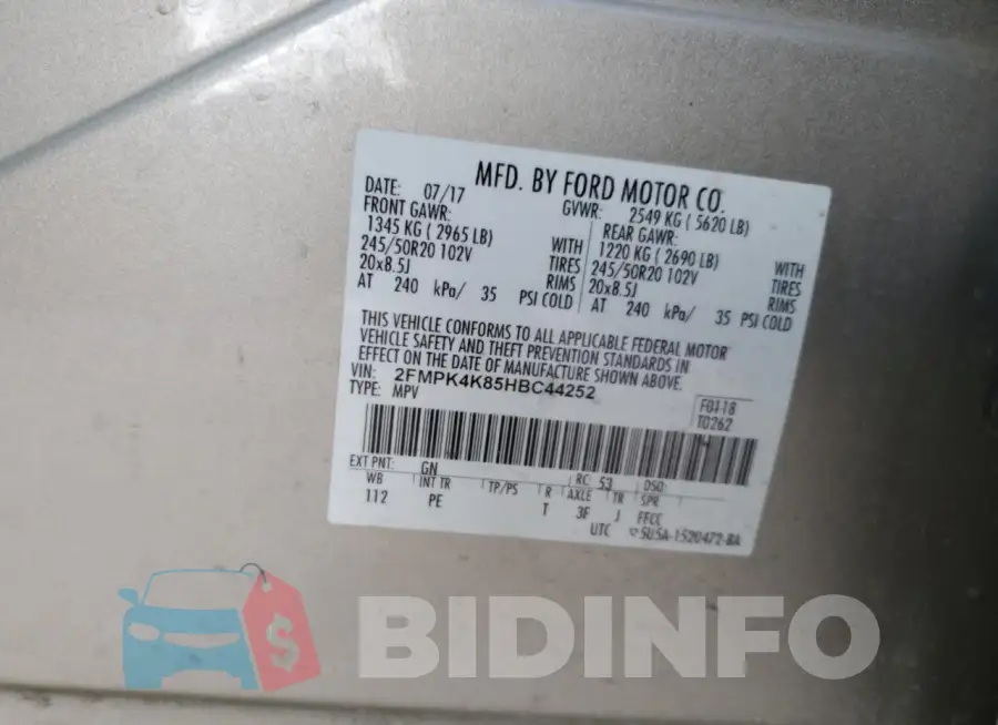 2FMPK4K85HBC44252 Photo# 13