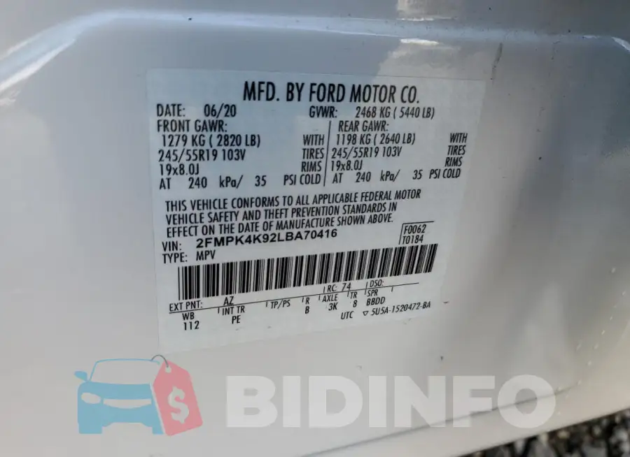 2FMPK4K92LBA70416 Photo# 12