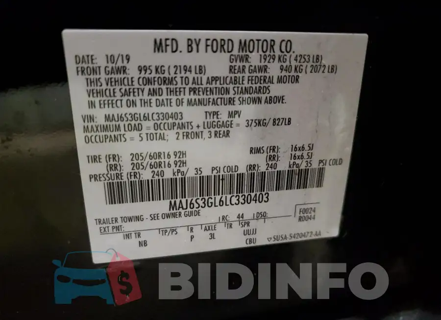 MAJ6S3GL6LC330403 Photo# 13