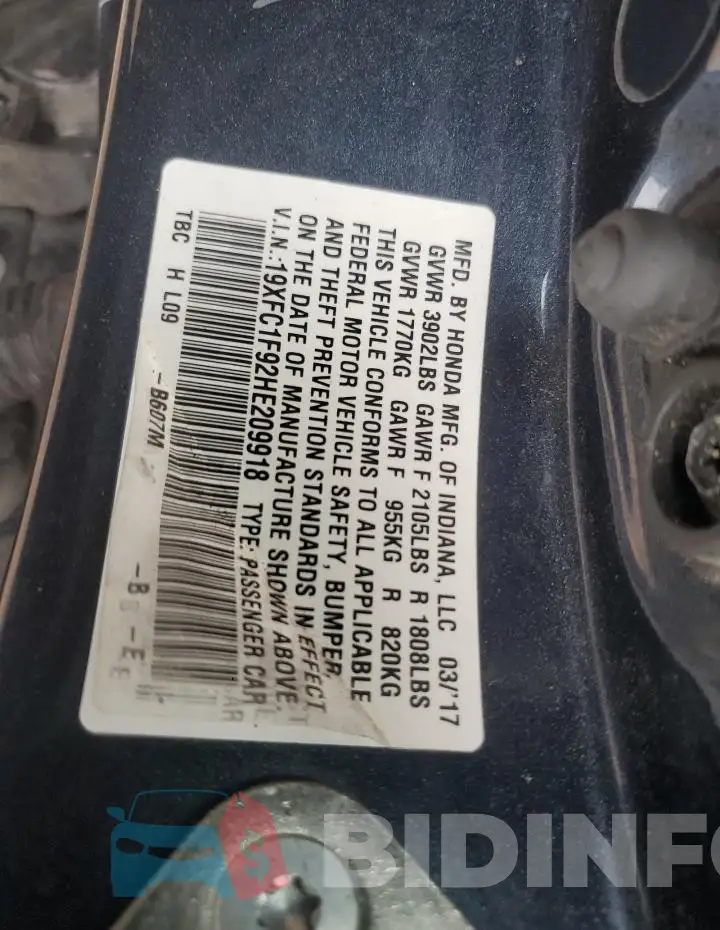 19XFC1F92HE209918 Photo# 12