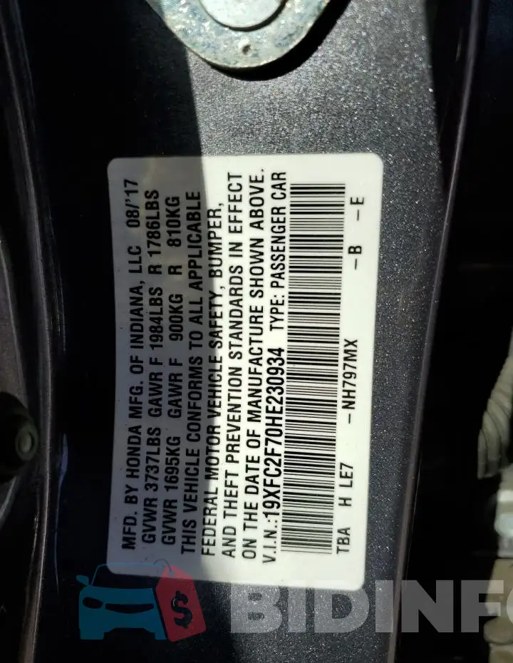 19XFC2F70HE230934 Photo# 12