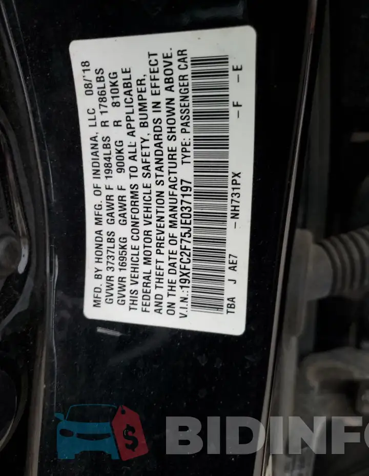 19XFC2F75JE037197 Photo# 12