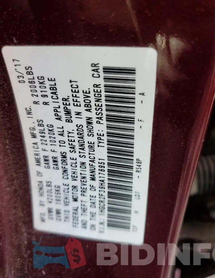 1HGCR2F39HA178951 Photo# 12