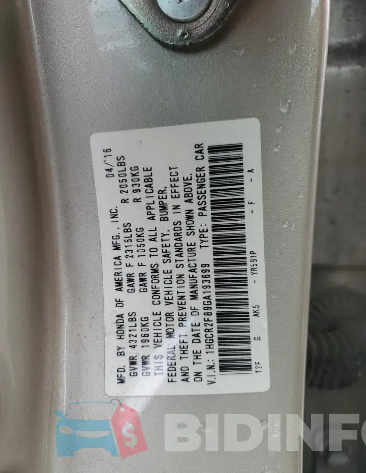 1HGCR2F89GA193699 Photo# 12