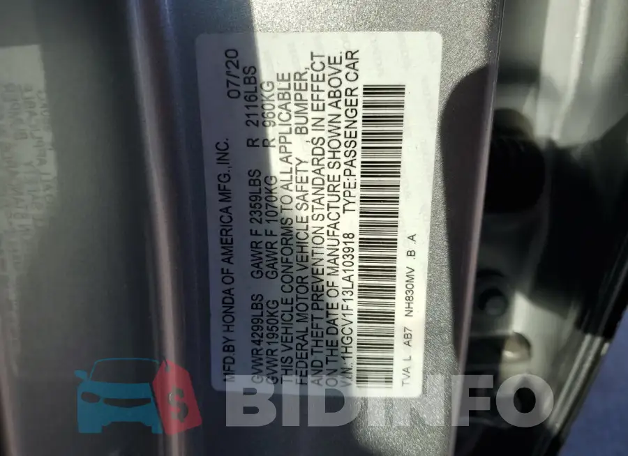 1HGCV1F13LA103918 Photo# 12
