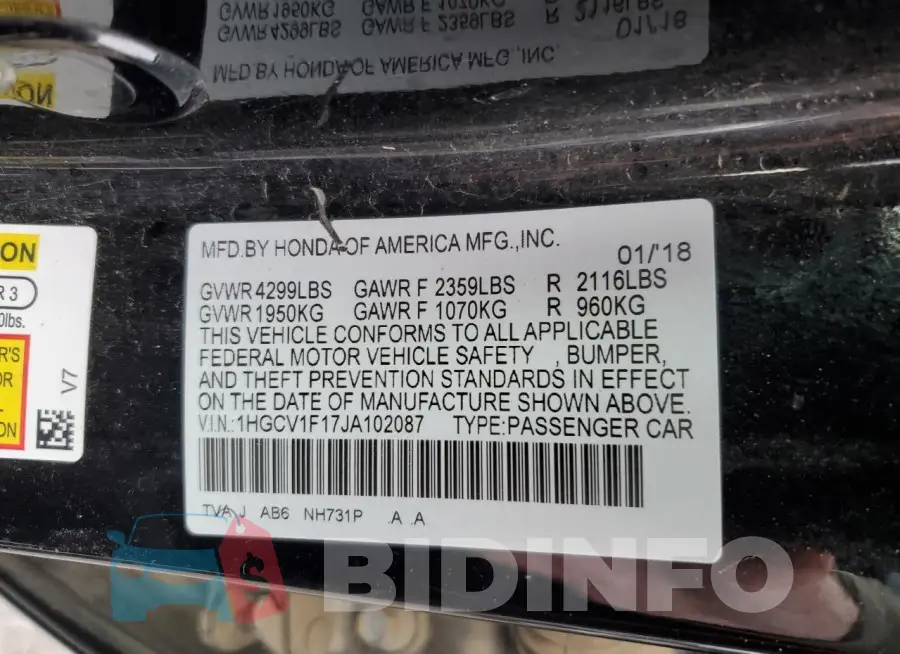 1HGCV1F17JA102087 Photo# 13