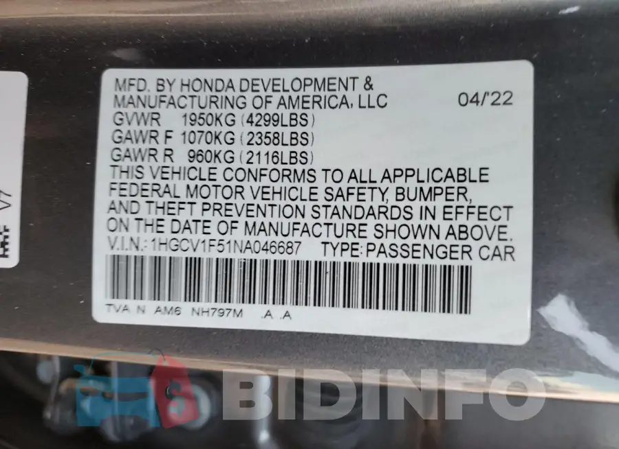 1HGCV1F51NA046687 Photo# 12