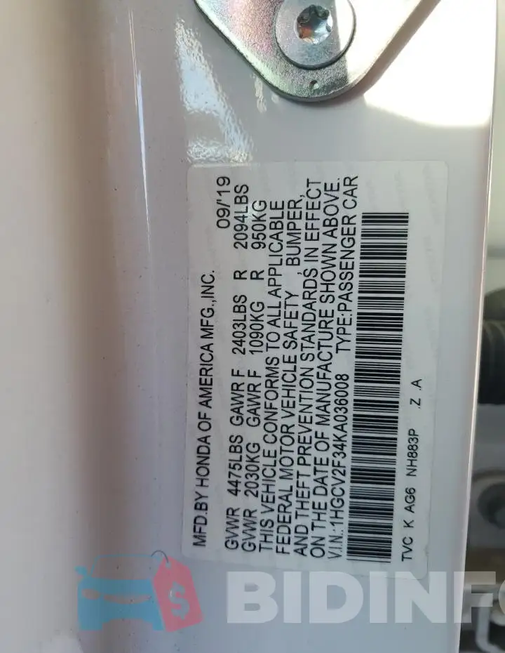 1HGCV2F34KA036008 Photo# 12