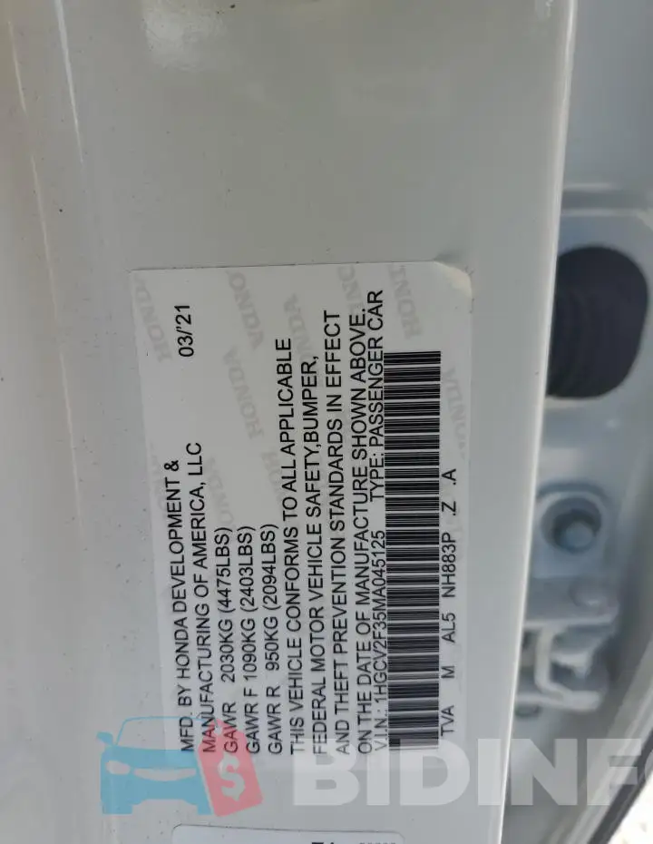 1HGCV2F35MA045125 Photo# 13