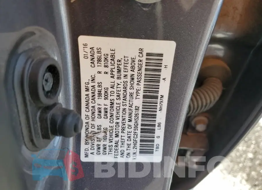 2HGFC2F59GH526182 Photo# 13
