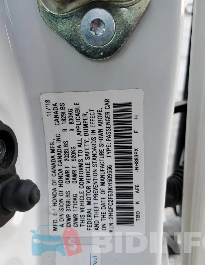 2HGFC2F63KH509556 Photo# 12