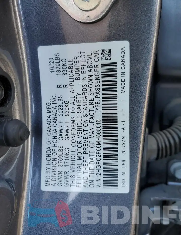 2HGFC2F66MH508016 Photo# 12