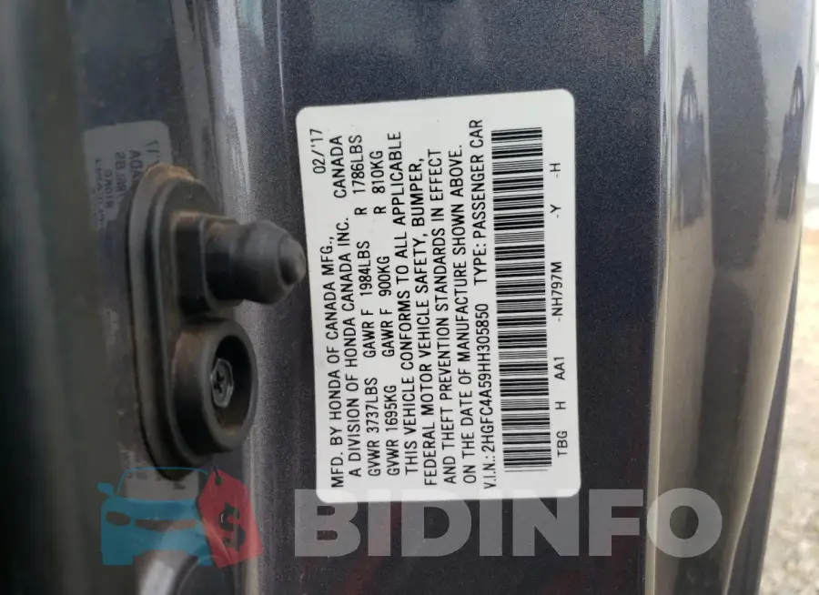 2HGFC4A59HH305850 Photo# 12