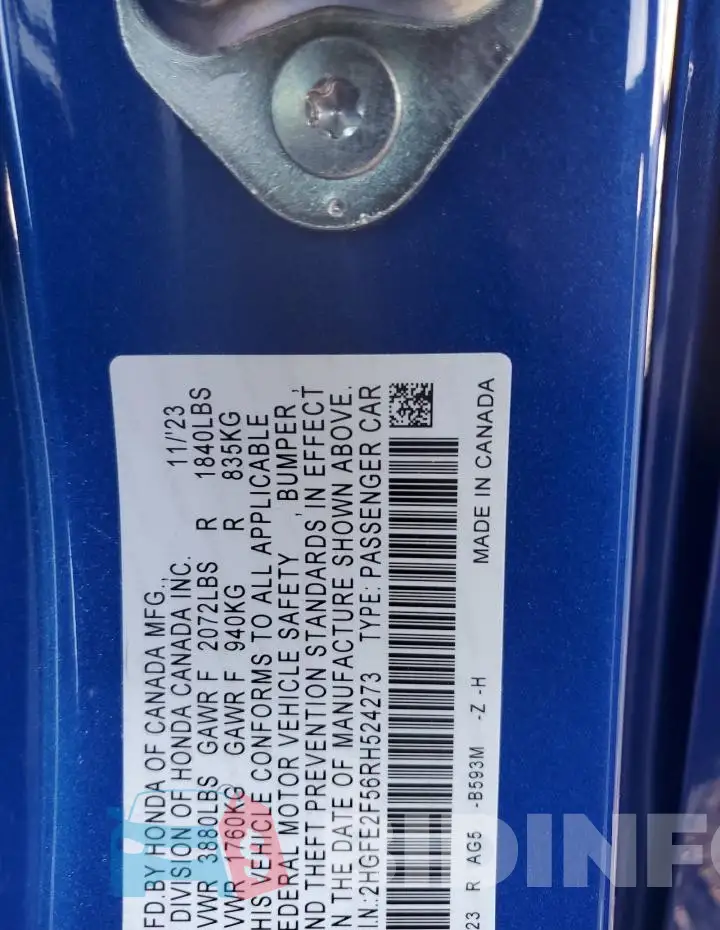 2HGFE2F56RH524273 Photo# 12