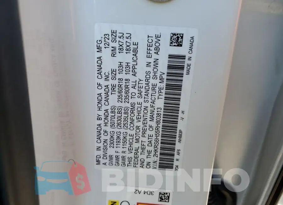 2HKRS6H55RH803813 Photo# 14