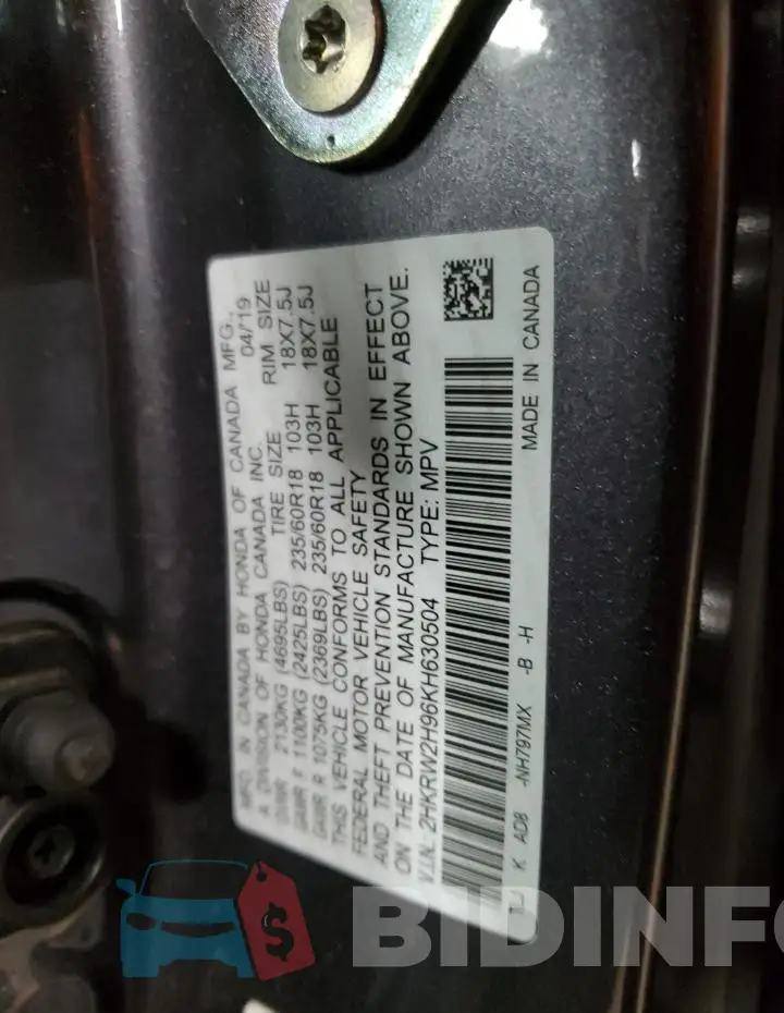 2HKRW2H96KH630504 Photo# 14