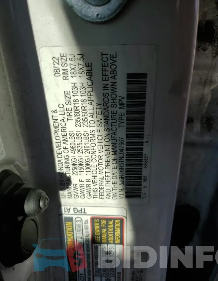 5J6RT6H51NL047667 Photo# 13