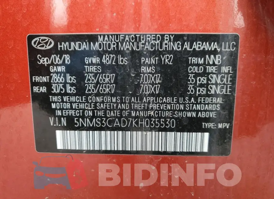 5NMS3CAD7KH035530 Photo# 13