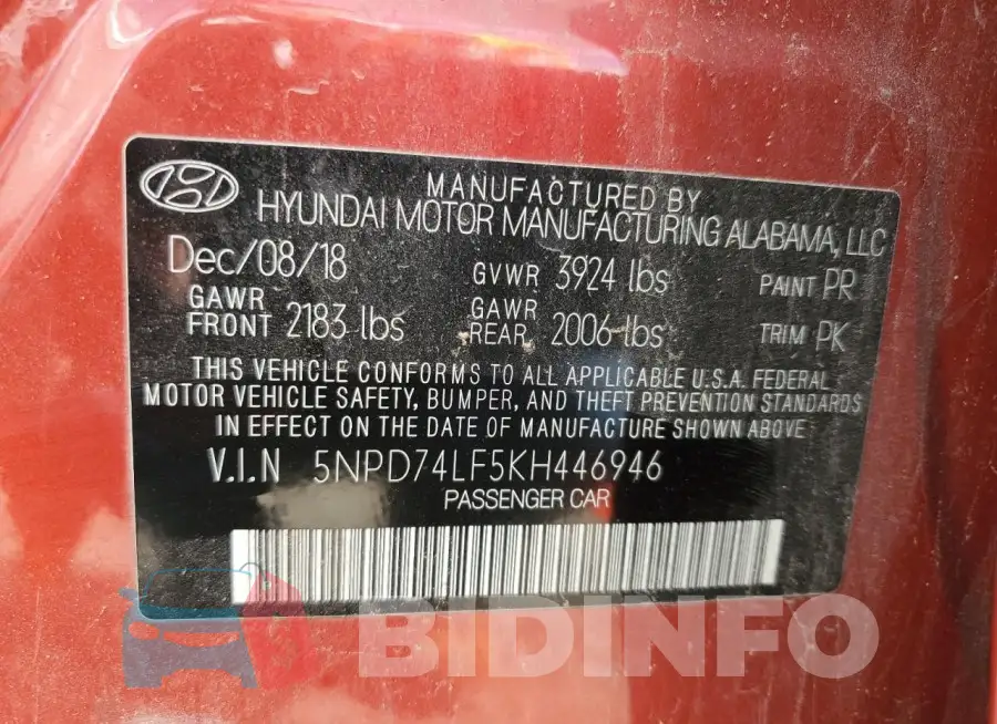 5NPD74LF5KH446946 Photo# 12
