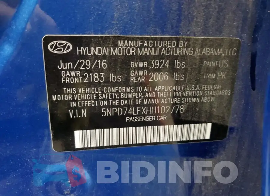 5NPD74LFXHH102778 Photo# 13