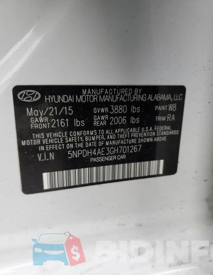 5NPDH4AE3GH701267 Photo# 12