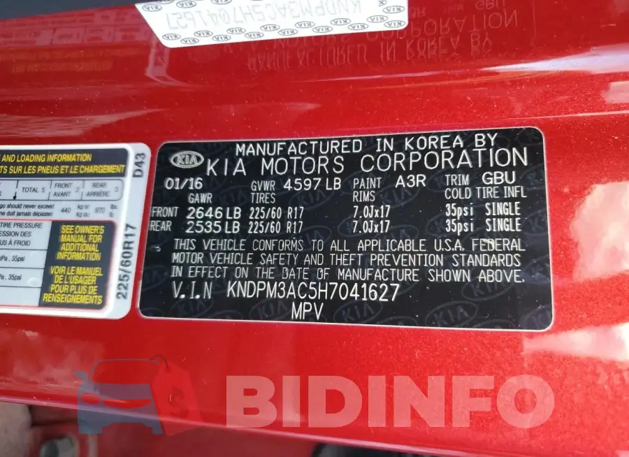 KNDPM3AC5H7041627 Photo# 13