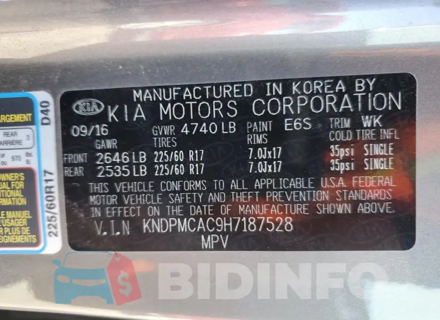 KNDPMCAC9H7187528 Photo# 13
