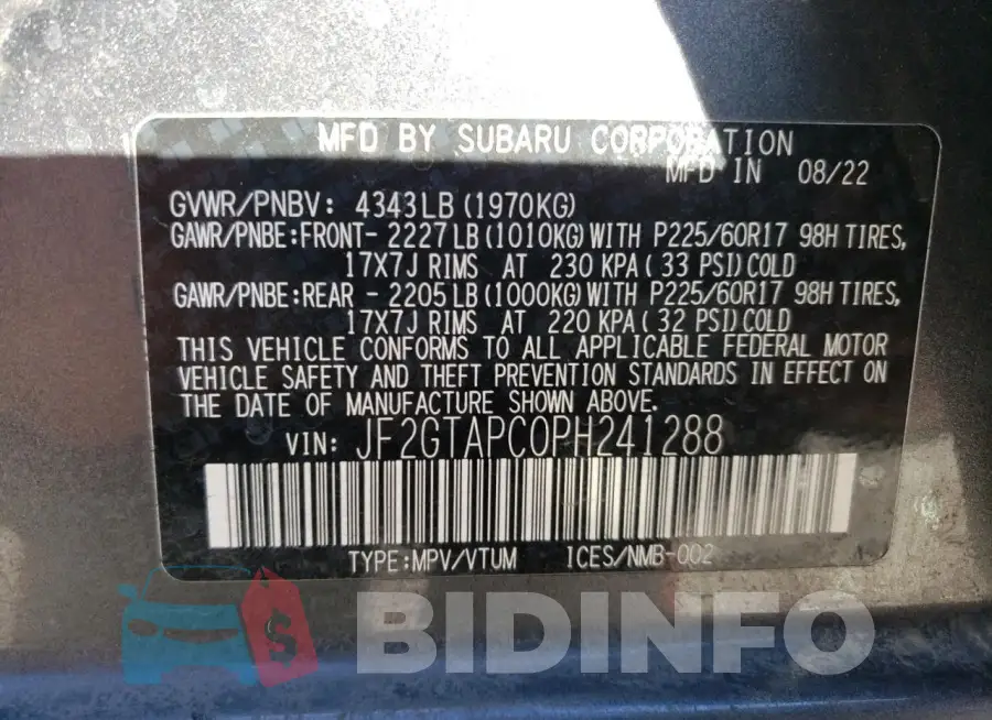 JF2GTAPC0PH241288 Photo# 14
