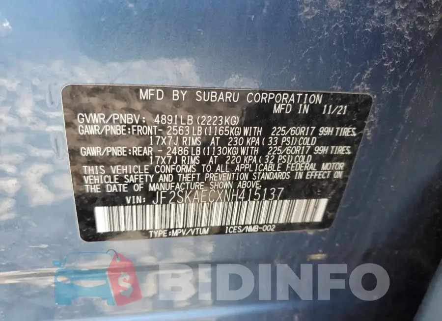 JF2SKAECXNH415137 Photo# 13
