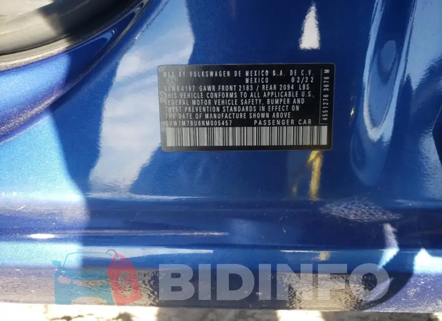 3VW7M7BU6NM005457 Photo# 13