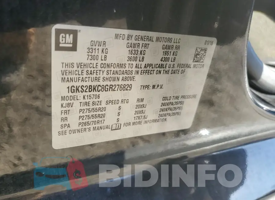 1GKS2BKC8GR276829 Photo# 13
