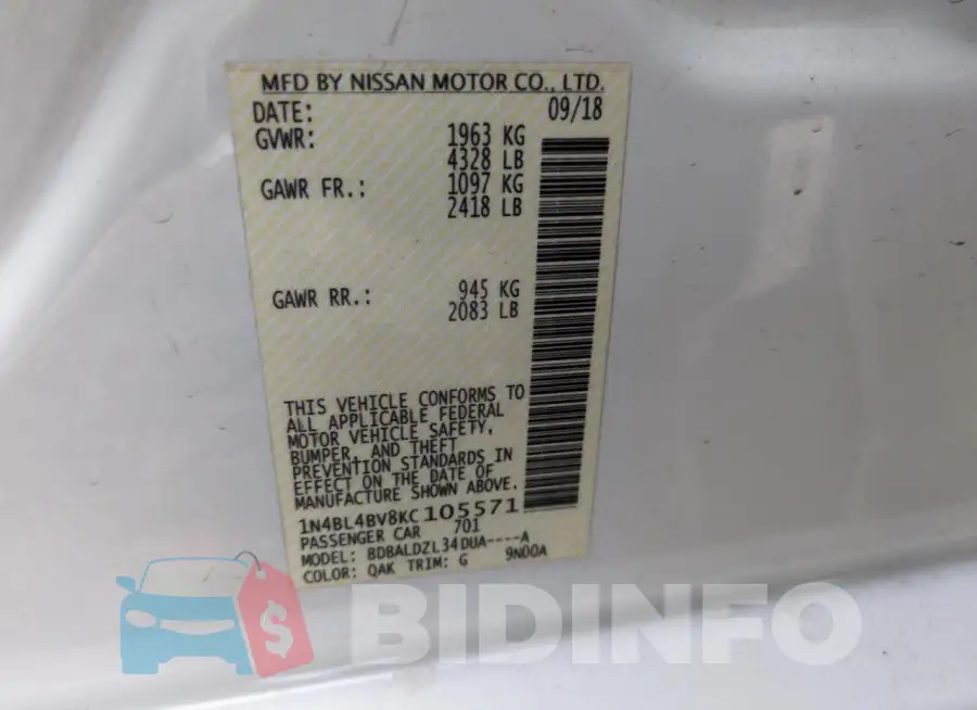 1N4BL4BV8KC105571 Photo# 13