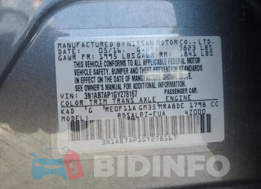 3N1AB7AP1GY278167 Photo# 12