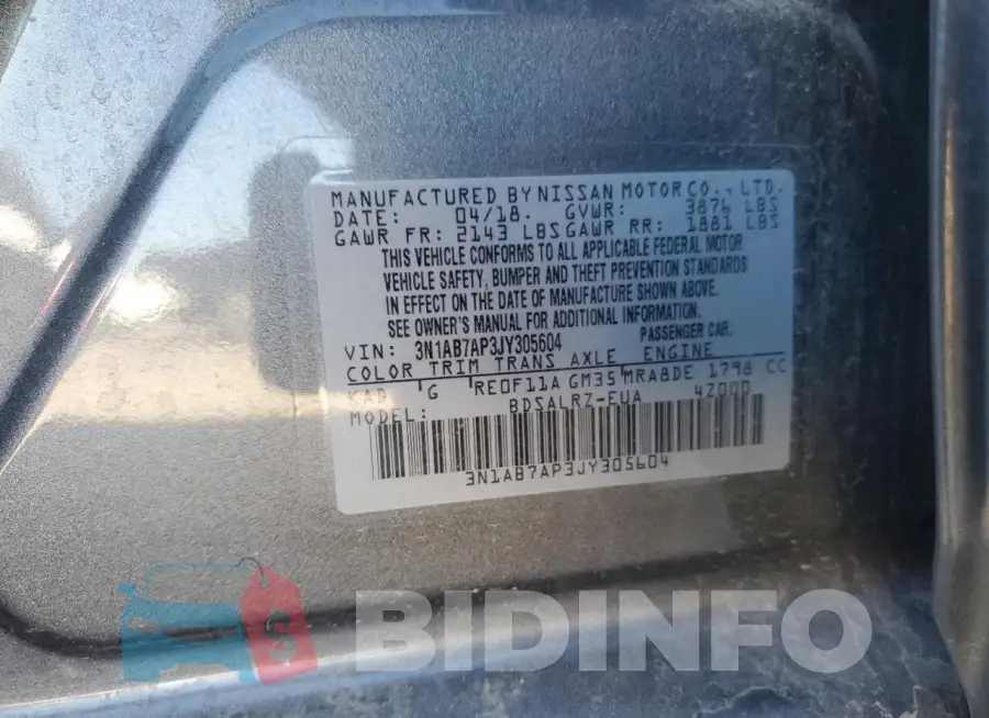 3N1AB7AP3JY305604 Photo# 12