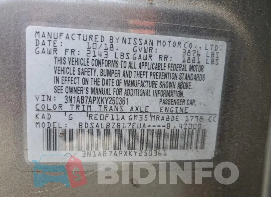 3N1AB7APXKY250361 Photo# 12