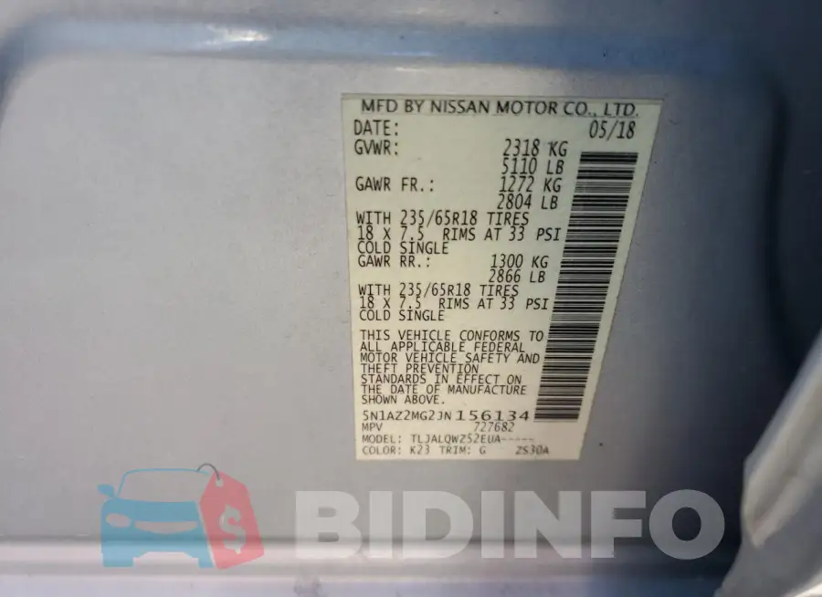 5N1AZ2MG2JN156134 Photo# 13