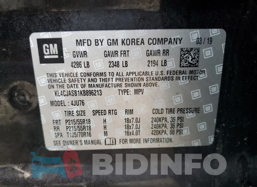 KL4CJASB1KB896213 Photo# 14