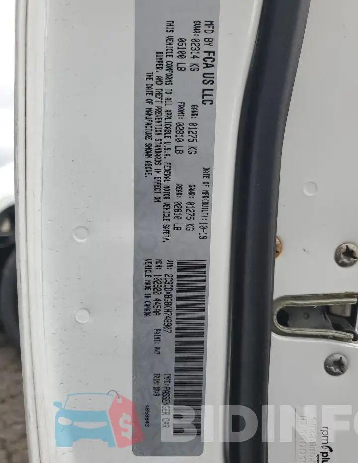 2C3CDXBG8KH748907 Photo# 13
