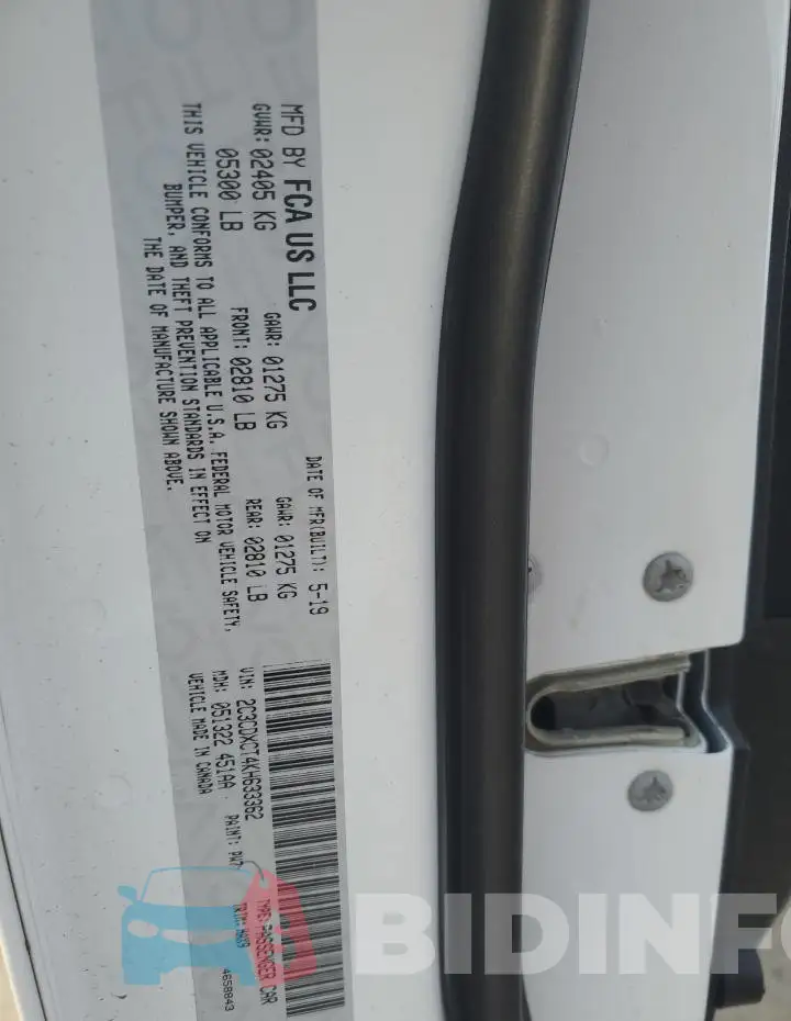 2C3CDXCT4KH633362 Photo# 12