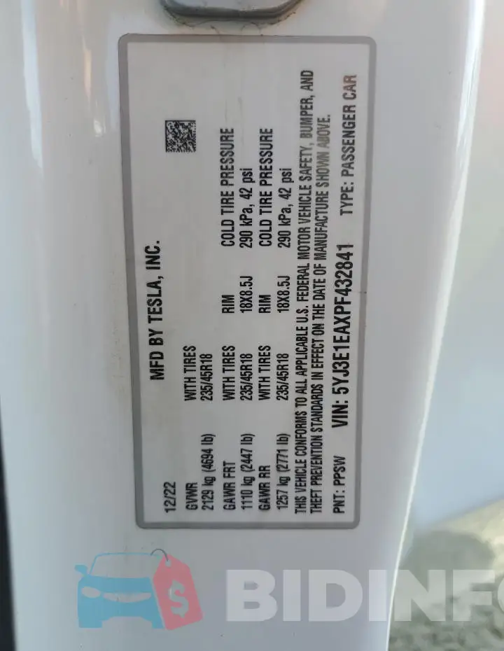5YJ3E1EAXPF432841 Photo# 12