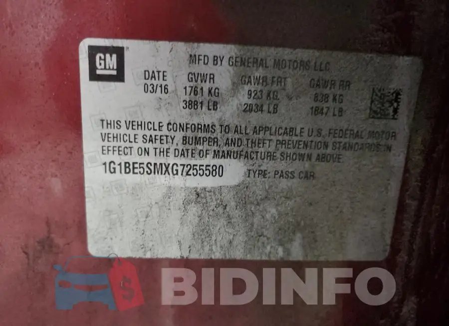 1G1BE5SMXG7255580 Photo# 12