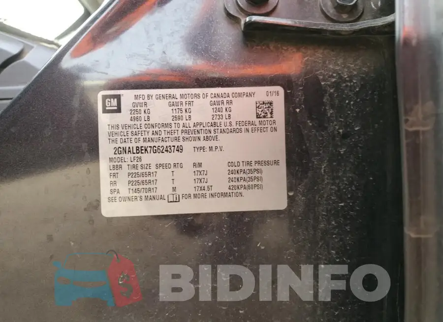 2GNALBEK7G6243749 Photo# 13