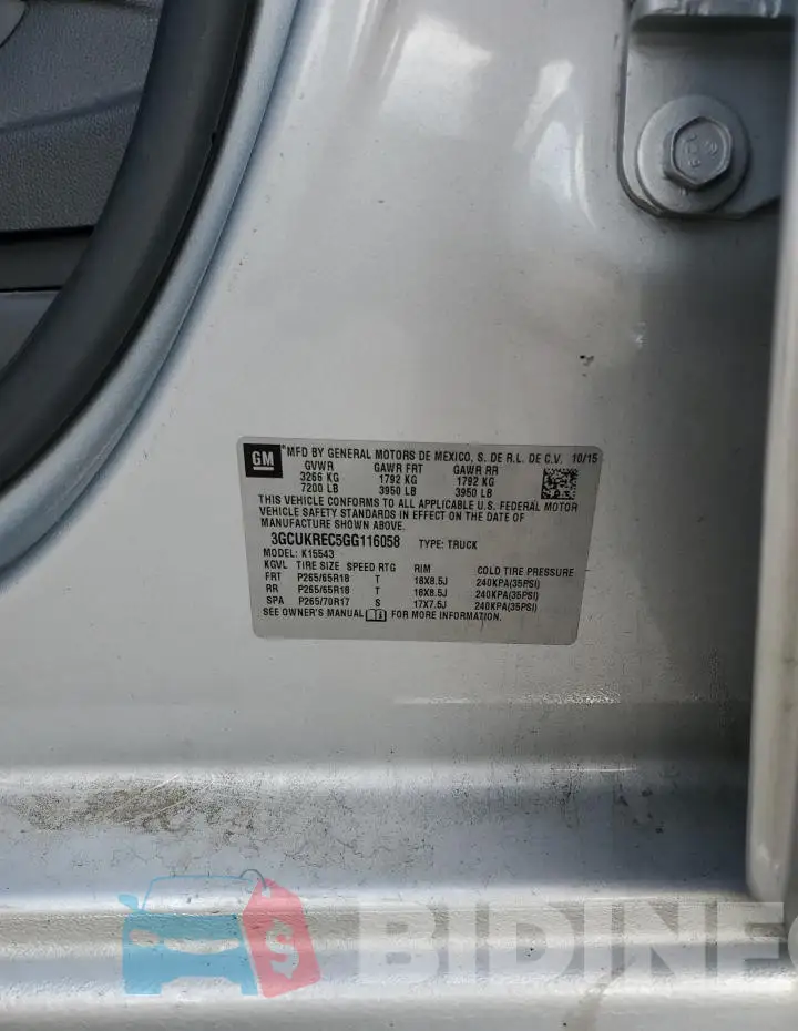 3GCUKREC5GG116058 Photo# 13
