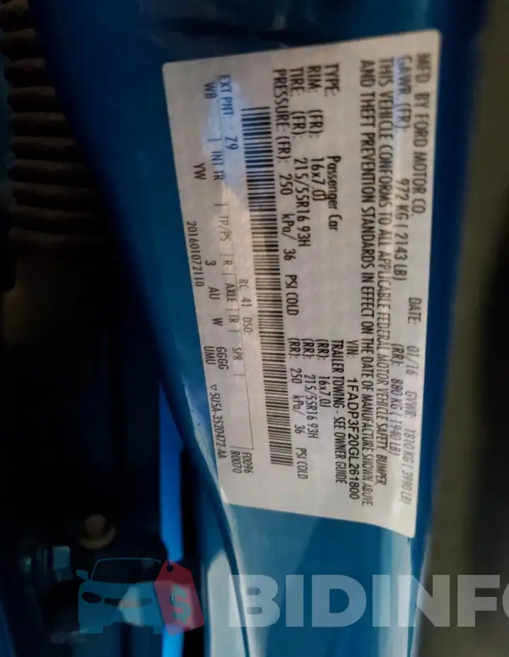 1FADP3F20GL261800 Photo# 12
