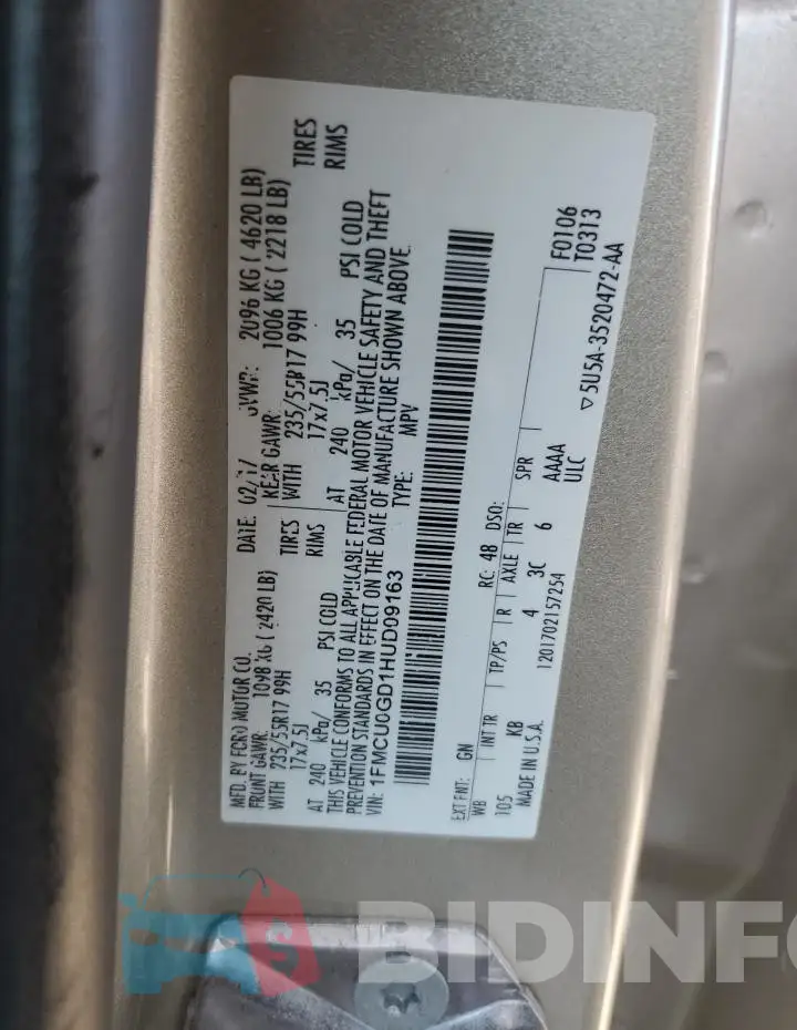 1FMCU0GD1HUD09163 Photo# 12