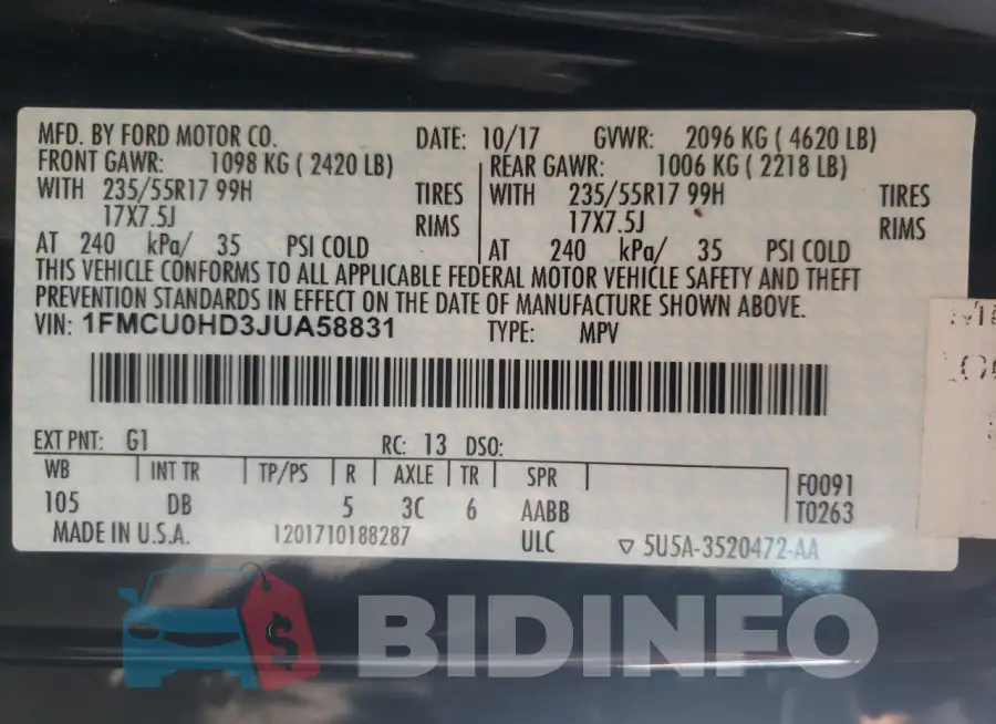 1FMCU0HD3JUA58831 Photo# 14