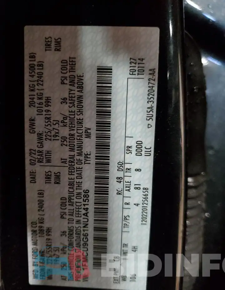 1FMCU9G61NUA41586 Photo# 14